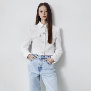 Zara crop white boucle jacket